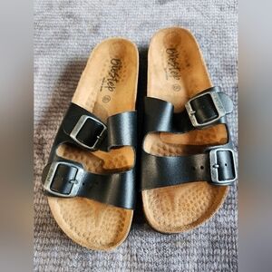 Bio Step Sandals Womens Size 6.5 Black Shoes Slide On Buckles Made in Spain